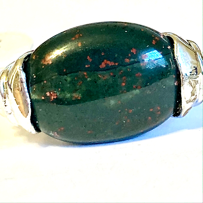 #ad Silver Boho Jasper Art Deco Cocktail Ring Size 7 Oval Cut Natural Stone Plated $9.99