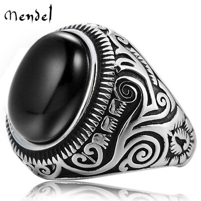 #ad MENDEL Stainless Steel Mens Oval Black Onyx Ring Size 7 8 9 10 11 12 13 14 15 $11.99