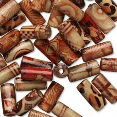 #ad Lot of 20 Mixed Painted 12x5mm Wood Round Tube Beads $4.95