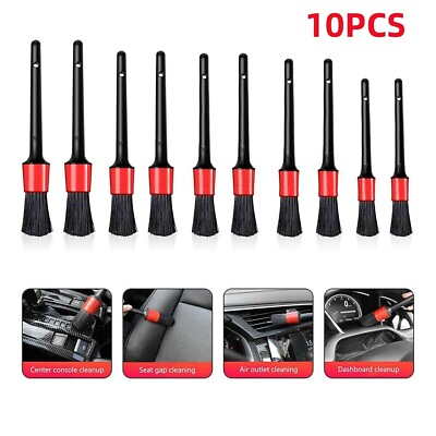 #ad 10Pc Car Detailing Brush Kit Auto Interior Detail Brush Wash for Wheel Clean Set $7.59