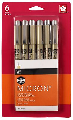 #ad Sakura Pigma Micron Pens 005 .2mm 6 Pkg Black $19.16