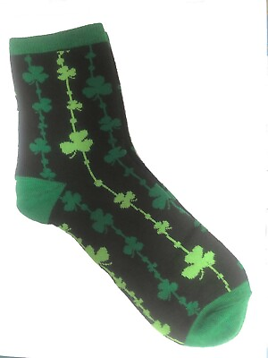 #ad Black Green SHAMROCK SOCKS St Patrick Patty Paddy Novelty Irish Clover Stockings $5.97