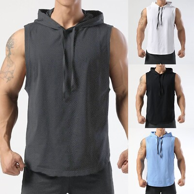 #ad Hot New Vest Men Workout Bodybuilding Comfortable Gym Hooded Polyester $15.27