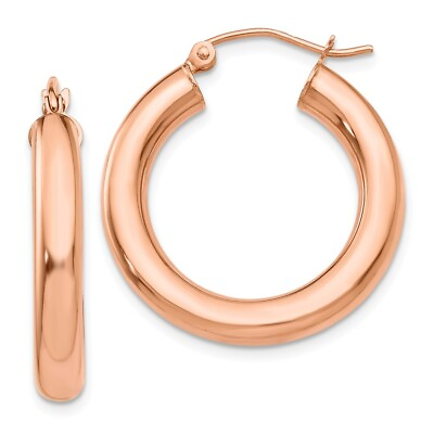 #ad 4mm x 25mm Polished 14k Rose Gold Large Round Tube Hoop Earrings $393.98