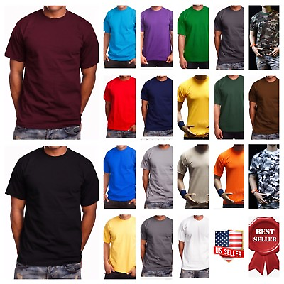 #ad Mens T Shirt HEAVY WEIGHT Plain Crew Neck Cotton S 7X amp; LT 5XLT Big and Tall $10.99