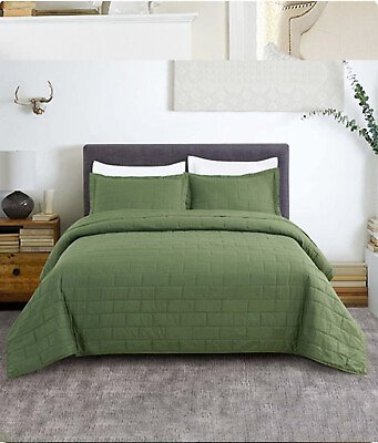 #ad Comforter Twin Queen King Quilt Set 3x Green Brick Printed Bedspread Bedding Set $43.99