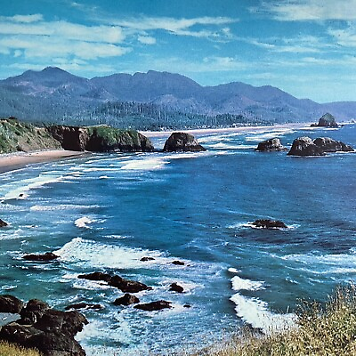 #ad c1950s Oregon Coast Sea Scape Mirro Krome Large Giant Postcard 6x9in $19.95