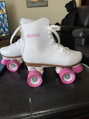 #ad Chicago Quad Roller Skates Kids Size 3 White Leather Pink Wheels 8601k $42.92