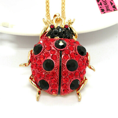 #ad New Fashion Women Red Rhinestone Lovely Ladybug Beetle Pendant China Necklace $3.68