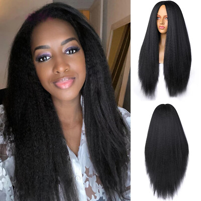 #ad Long Yaki Straight Hair Synthetic Natural Hair Anime Black Wigs for Black Women $14.99
