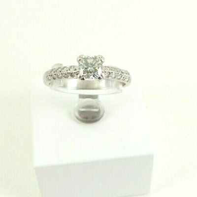 #ad 18ct Gold Moissanite Ring White Solitaire Cushion 0.80ct Size P with Gift Box GBP 468.00