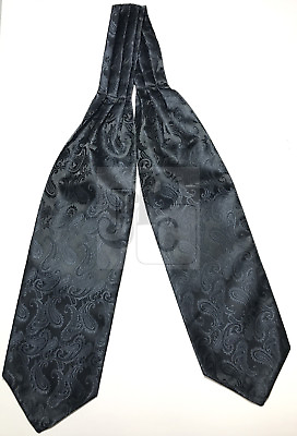 #ad Men#x27;s Charcoal Gray Paisley Italy Design Free Style Casual Ascot Cravat Wedding $20.54