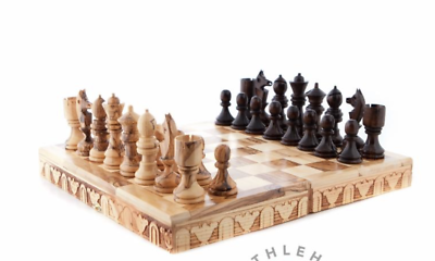 #ad Hand Carved Chess Set Game Pieces amp; Board Made from Olive Wood Foldable 9.8quot; $200.00