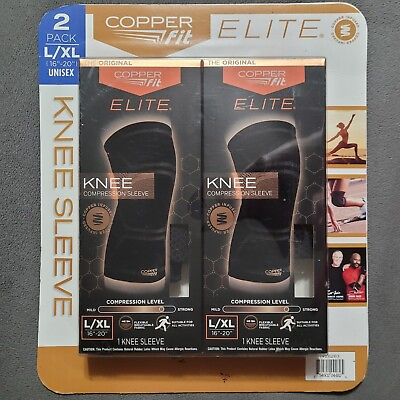 #ad COPPER FIT Elite 2pk L XL 16” 20” Copper Infused Knee Compression Sleeve Wicking $15.95