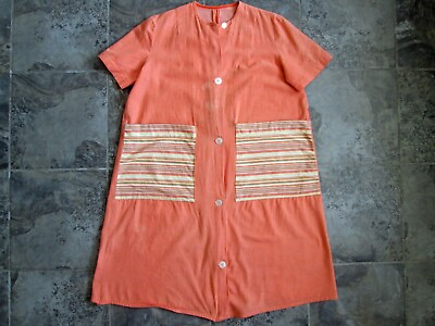 #ad VTG Original Dress House Coat Shirt XL Large Robe Orange Button Down Night Gown $12.99