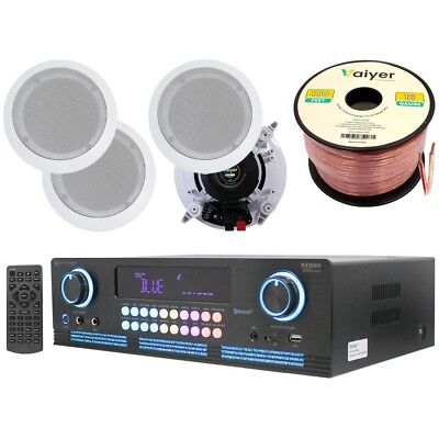 #ad Home Theater System 2000 W Bluetooth Amplifier w 4 qty 6.5quot; Ceiling Speakers $299.99