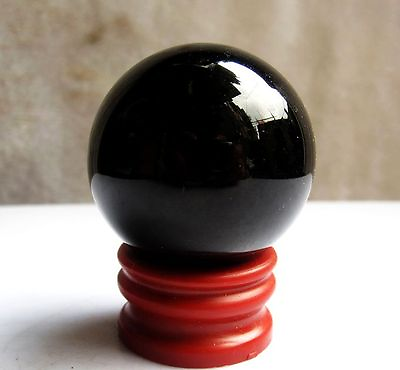#ad 90 94g Natural Black Obsidian Sphere Large Crystal Ball Healing StoneStand 40mm $2.99