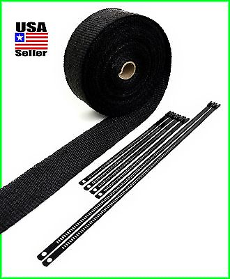 #ad BLACK EXHAUST TURBO HEADER WRAP 2quot; X 50 FT ROLL BLACK STAINLESS LOCKING TIES $24.99