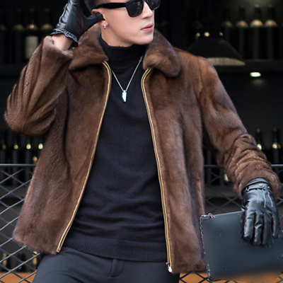 #ad Mens Warm Stylish Parka Coat Mink Faux Fur Lapel Zip Jacket Outdoor Overcoat New $71.09