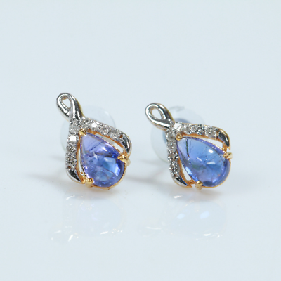#ad Natural White Diamond Earrings Studs 14K Gold Natural Tanzanite Gemstone Jewelry $255.00