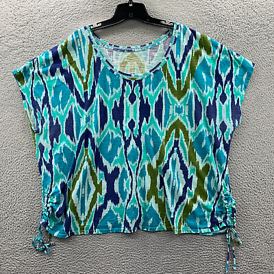 #ad LANE BRYANT Blouse Womens Size 22 24 Top Short Sleeve Blue* $14.95
