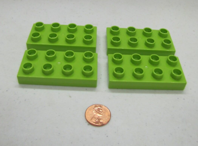 #ad Lego Duplo 4 THIN 2x4 LIME GREEN BRICKS BLOCKS Building Block House Castle $1.81