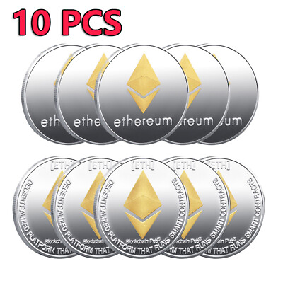 #ad 10PCS Collectible Silver Commemorative Coin Crypto Ethereum ETH Coin Novelty $17.59