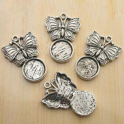 #ad 4pcs 32x22mm antique silver butterfly cabochon settings G69 $2.50