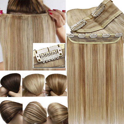 #ad Seamless Clip In 100% THICK Remy Human Hair Extension One Piece Weft Full Head 1 $18.40