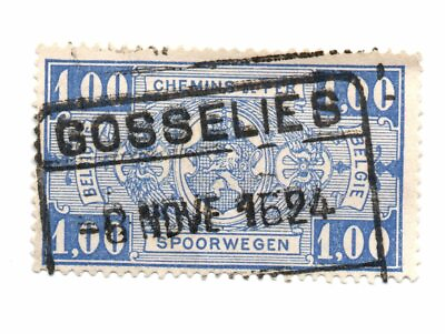 #ad Belgium 1.00 Railway Postage Stamp Blue Spoorwegen Chemins Deter $1.99