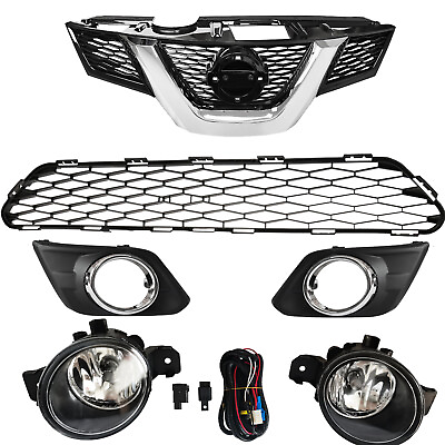 #ad Fits 2014 2016 Nissan Rogue Front Upper and Lower Grille and Fog Light Kit Set $99.99