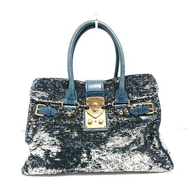 #ad Auth miumiu Dark Navy Silver Navy Sequins Leather Handbag $329.00