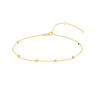 #ad 1mm Adjustable Mini Star Station Anklet Real 14K Yellow Gold $186.99