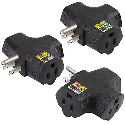 #ad 3 Outlet Grounding Adapter Plug Extender Grounded Power Tap 3 Pack Black $12.99