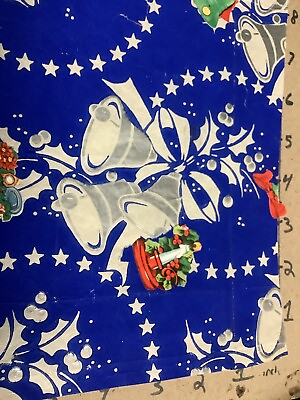 #ad VTG CHRISTMAS WRAPPING PAPER GIFT WRAP: BELLS blue background $27.33