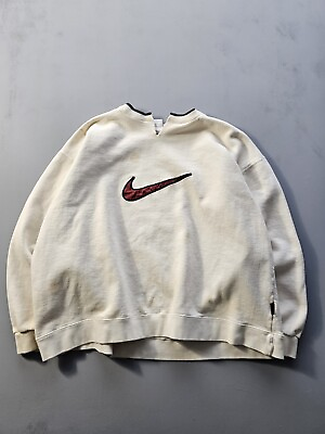 #ad Vintage Nike 90s White Embroidered Chest Swoosh Crewneck Sweatshirt XL C $35.00