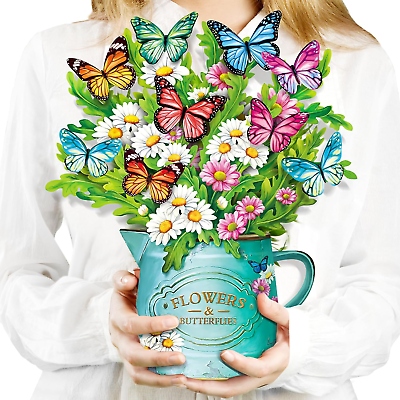 #ad Pop up Flower Cards Daisies Butterflies 12Inch Forever Flower Bouquet 3D Popup $10.99