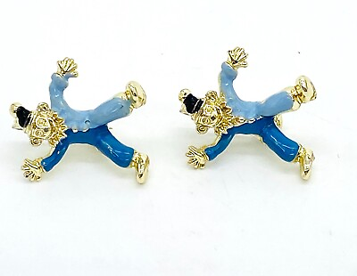 #ad Vintage Clown Pins Set of 2 Gold Tone Blue Enamel 1 Inch Each Whimsical $9.17