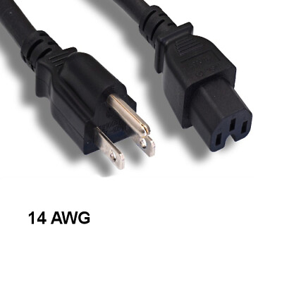 #ad KNTK 3#x27; AC Power Cable NEMA5 15P to IEC60320 C15 14AWG 15A 125V SJT UL Data $9.99