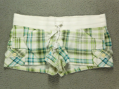#ad So Womens Short Shorts Plaid Drawstring Size M Cotton Blend Soft Pockets $13.99