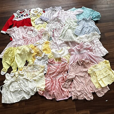 #ad 20 vintage girls dresses Frilly clothing lot mixed sizes Peter Pan Collar Lace $60.00