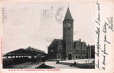 #ad C. amp; N. W. Railway Train Station Milwaukee WI Early Postcard Used in 1905 $12.00