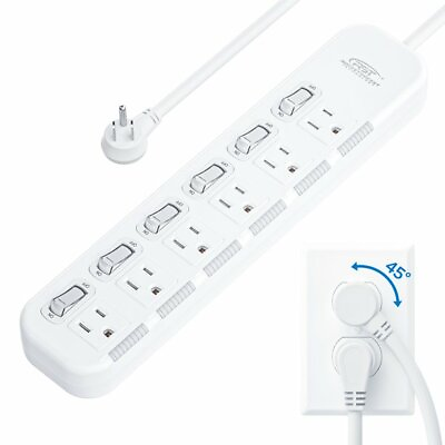 #ad 6Outlets Surge Protector Power Strip Individual Switches Flat Plug 6ft Cord 900J $25.19