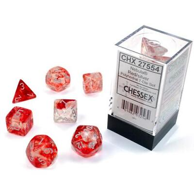 #ad Chessex Nebula Red Luminary™ Polyhedral Dice with Silver Numbers Set of 7 $7.95
