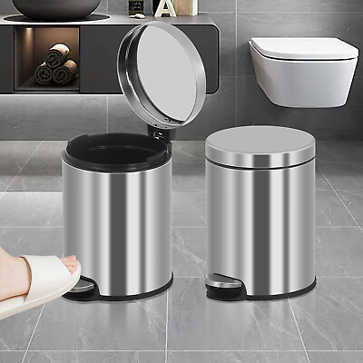 #ad Mini Trash Can Stainless Portable Pedal Garbage Can With Removable Inner Basket $27.53