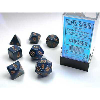 #ad Polyhedral Dice: Opaque Dusty Blue with Gold 7 $6.97