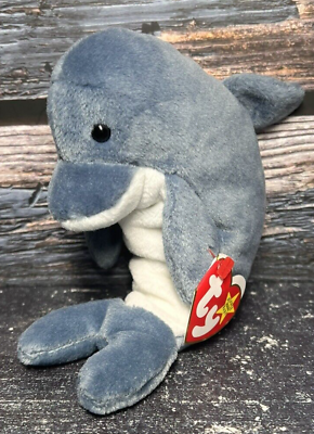 #ad 1996 RARE amp; RETIRED TY BEANIE BABY ECHO THE BLUE AND WHITE DOLPHIN 7quot; NEW $7.98