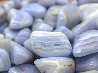 #ad Blue Lace Agate quot;Aquot; Grade Tumbled Gemstones Bulk Wholesale Options 1 LB $4.79