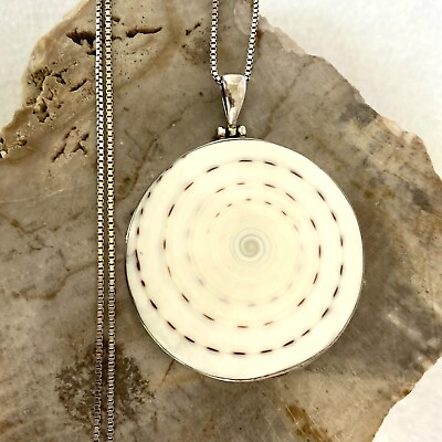 #ad Sterling Silver 925 Large 2.5quot; Round Shiva Shell Pendant Necklace 23.5quot; Chain $69.99