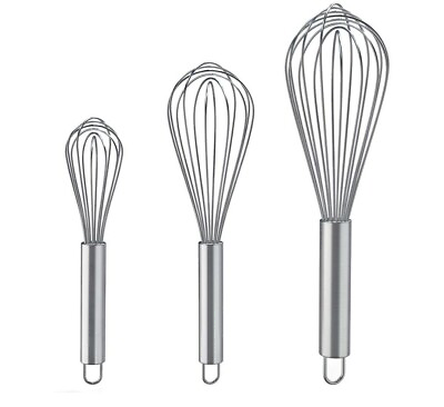 #ad 3 Pcs Stainless Steel Whisk Kitchen Utensil Wisk For Blending and Stirring New $10.99